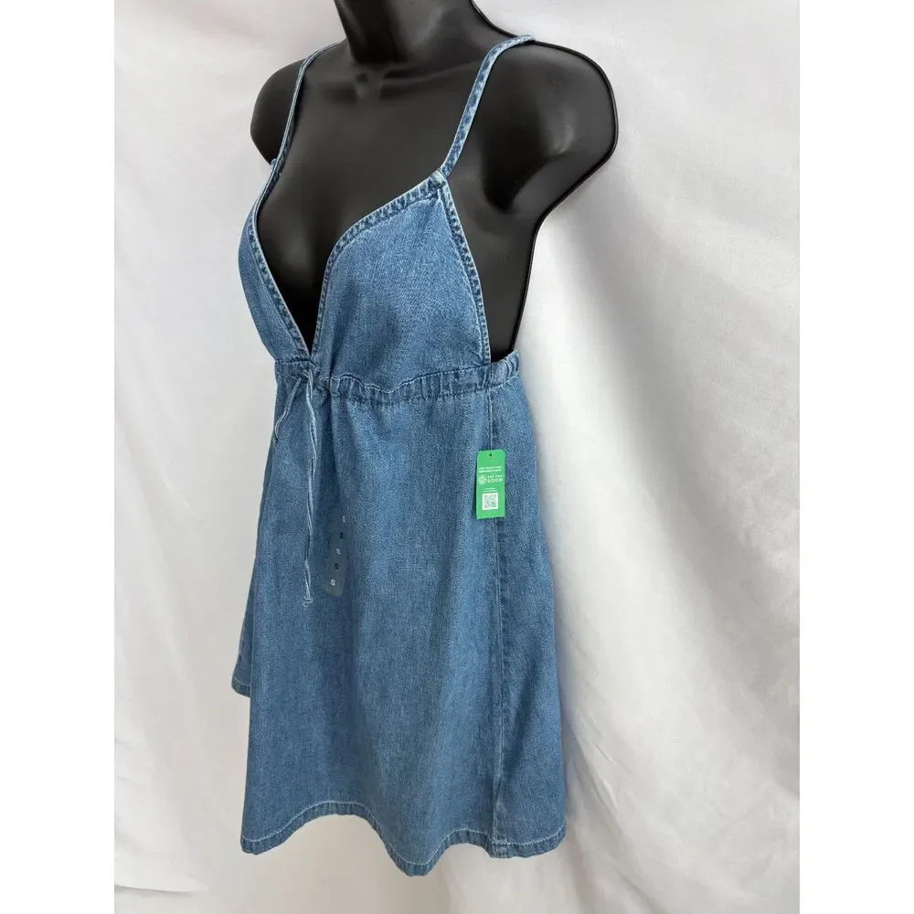 GAP NWT Denim Mini Dress Size S Tie Front Y2K 90s Classy Classic Summer Shift